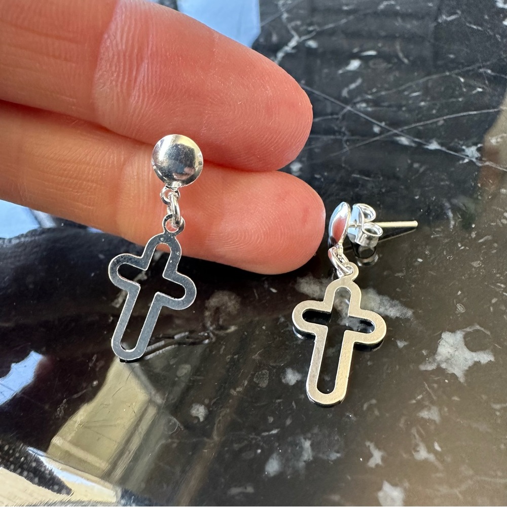 CROSS SILVER Minimalist Stud GIFT Earrings With Gift Bag